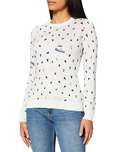 Love Moschino Womens with Micro Hearts Allover Long Sleeve Round Neck Pullover, F.BCO SCRI.Nere, 38 von Love Moschino