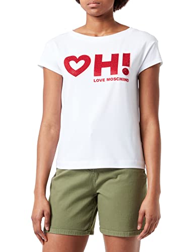 Love Moschino Womens with red Rhinestones T-Shirt, Optical White, 42 von Love Moschino