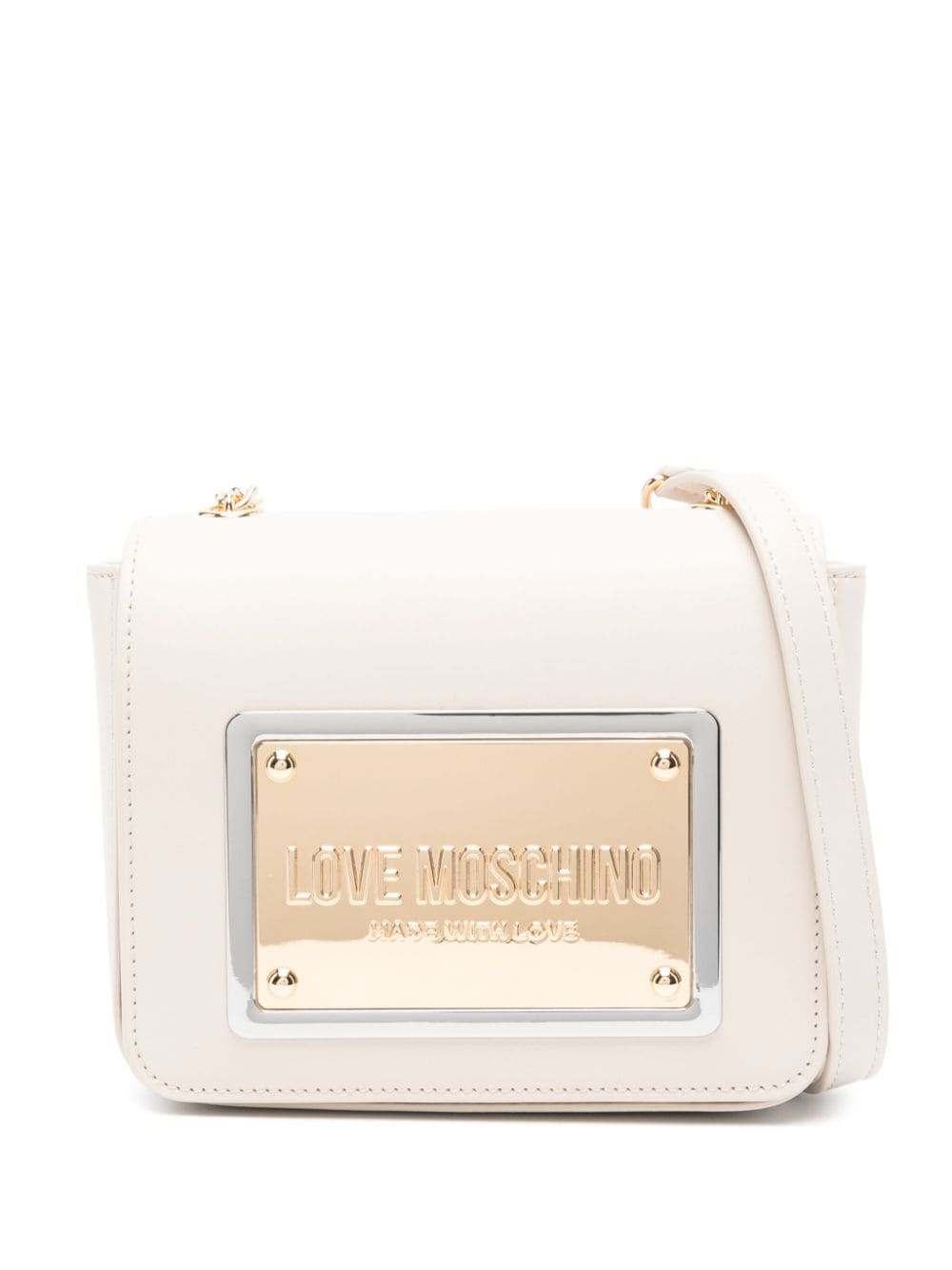 Love Moschino Schultertasche mit Logo-Schild - Nude von Love Moschino