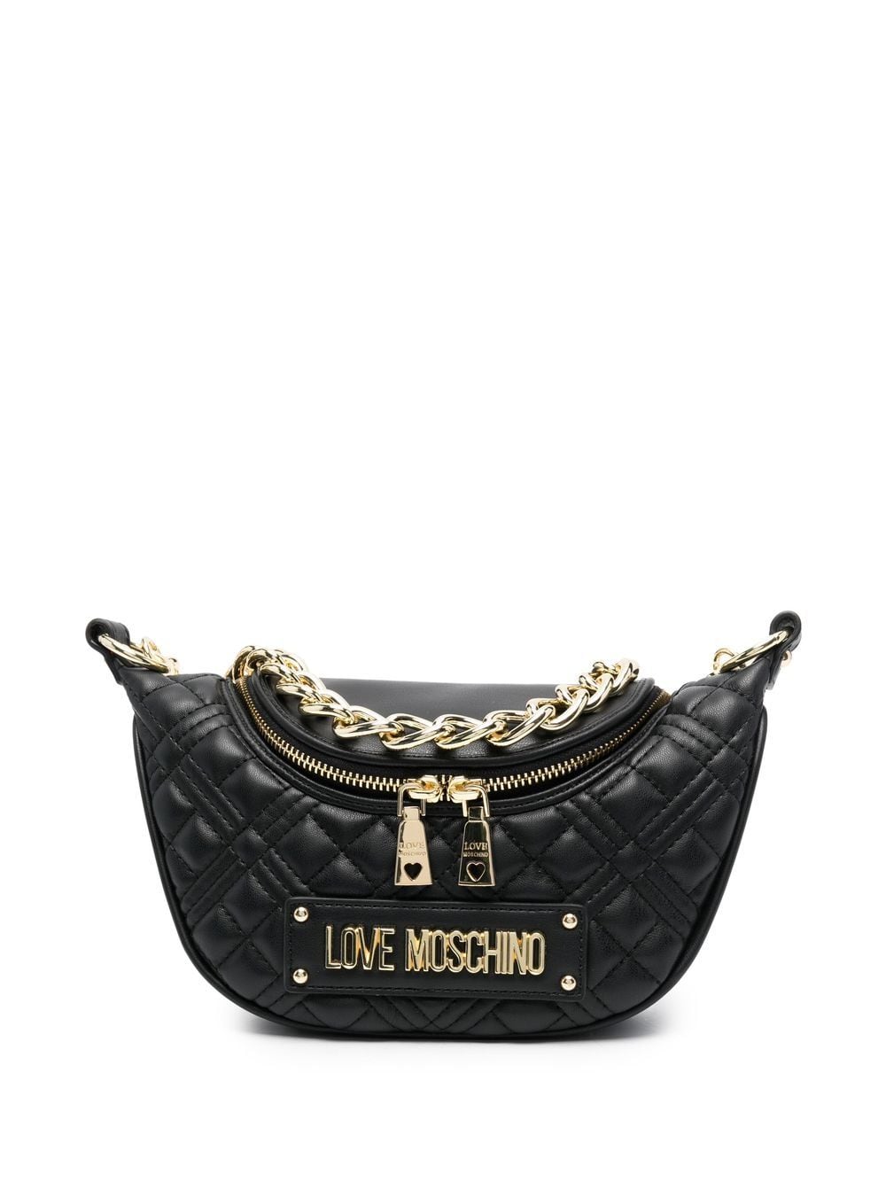 Love Moschino Gesteppte Schultertasche mit Logo-Schild - Schwarz von Love Moschino