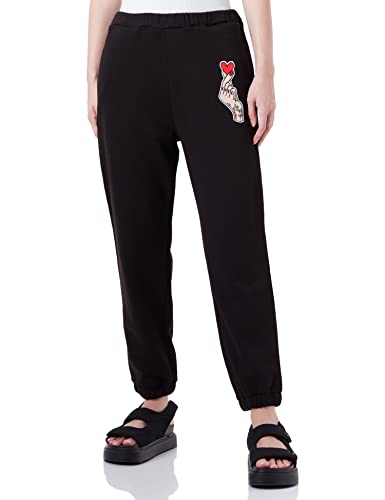 Moschino Damen Elastic Waist And Hems Personalised With Logo Embroidered Patch Casual Pants, Schwarz, 46 EU von Love Moschino