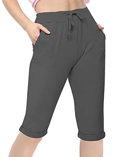 Love My Fashions® Damen 3/4 Einfache Italienische Shorts Damen Kordelzug Offene Knöchel Knielange Sportbekleidung Stretchige Baumwoll-Jogginghosen mit Taschen von Love My Fashions