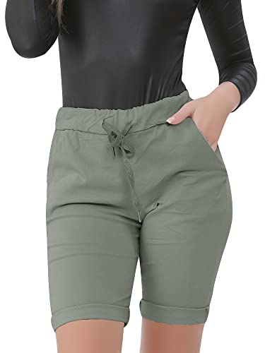 Love My Fashions® Damen 3/4 Italienische Turn-Up Magic Shorts Damen Stretch Knielang Sommer Strand Shorts, khaki, 46-48 von Love My Fashions