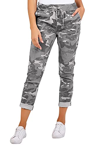 Love My Fashions® Damen-Jogginghose mit Camouflage-Druck, super weich, dehnbar, mit Taschen, Armee-Stil, hohe Taille, Camouflage-Hose, Dunkelgrauer Camouflage-Druck, 46-48 von Love My Fashions