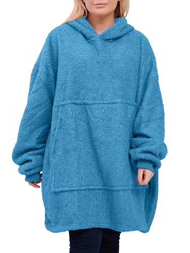 Love My Fashions® Damen Teddy Fleece Decke Hoodie mit riesiger Fronttasche Unisex Oversized Soft Sherpa Fleece Warm Wearable Blanket oodie passt für alle Frauen und Männer, Marineblau-Teddy, One size von Love My Fashions