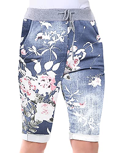 Love My Fashions® Frauen Neue Italienische Sportlich Aktive Yoga 3/4 Cropped Printed Hose Magic Pants Frauen Elastischer Kordelzug Taille Offener Knöchel Sportswear Baumwolle Sommerpyjamas von Love My Fashions