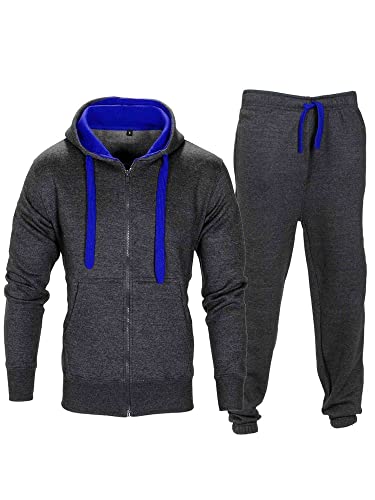 Love My Fashions® Herren Tracksuit Trainingsanzug g Set Kontrast Kabel Vlies Kapuzenpullover Oben Unterteile Joggen Postleitzahl Jogger Fitnessstudio Sport Hose, Charcoal/Blue, XXL von Love My Fashions