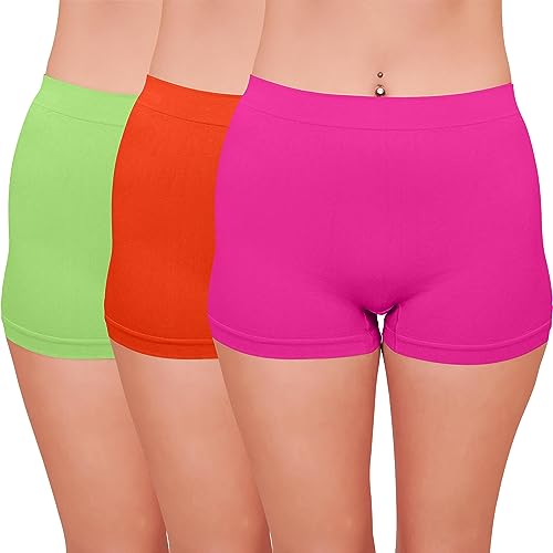 Love My Fashions ® 3er-Pack Damen-Boxershorts, hohe Taille, nahtlose Höschen für Damen, dehnbare Bauchkontrolle, atmungsaktive Hipster-Multipack-Shorts zum Laufen, Neongrün/Neonpink/Neonorange, M/L von Love My Fashions