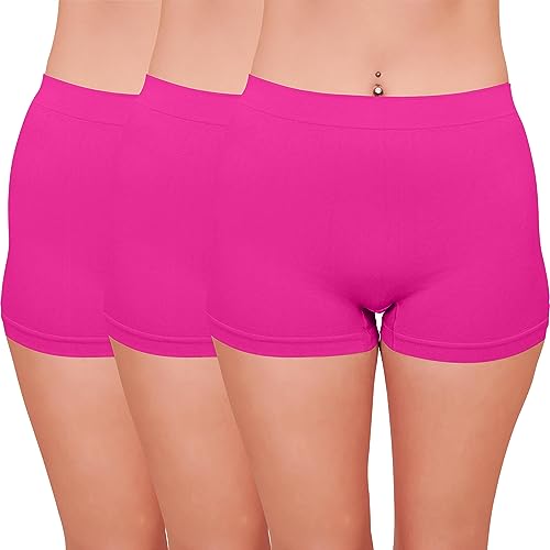 Love My Fashions ® 3er-Pack Damen-Boxershorts, hohe Taille, nahtlose Höschen für Damen, dehnbare Bauchkontrolle, atmungsaktive Hipster-Multipack-Shorts zum Laufen, Workout, neon pink, Small-Medium von Love My Fashions