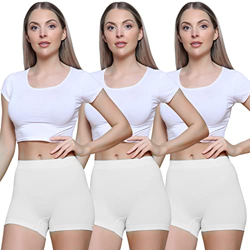 Love My Fashions ® 3er-Pack Damen-Boxershorts, hohe Taille, nahtlose Höschen für Damen, dehnbare Bauchkontrolle, atmungsaktive Hipster-Multipack-Shorts zum Laufen, Workout, weiß, XL-XXL von Love My Fashions