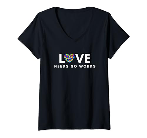 Damen Love Needs No Words | Autismus-Bewusstseinslehrer T-Shirt mit V-Ausschnitt Damen Love Needs No Words | Autismus-Bewusstseinslehrer T-Shirt mit V-Ausschnitt von Love Needs No Words