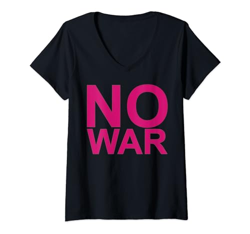 Damen NO WAR - große Schrift in pink rosa mit grauem Rand T-Shirt mit V-Ausschnitt Damen NO WAR - große Schrift in pink rosa mit grauem Rand T-Shirt mit V-Ausschnitt von Love Peace Harmony Designs