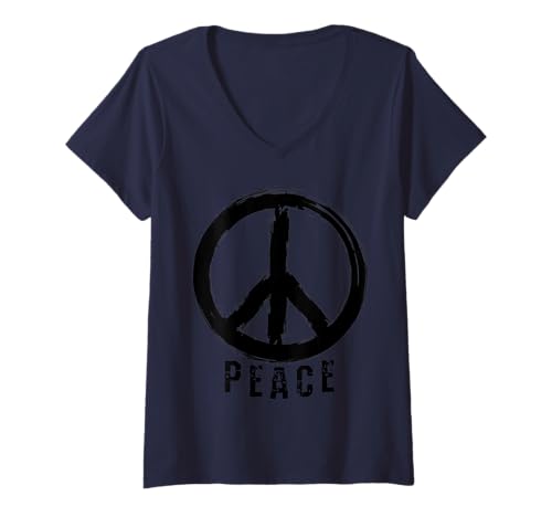 Damen PEACE - Peacezeichen - Peace Zeichen - Friedenszeichen T-Shirt mit V-Ausschnitt Damen PEACE - Peacezeichen - Peace Zeichen - Friedenszeichen T-Shirt mit V-Ausschnitt von Love Peace Harmony Designs