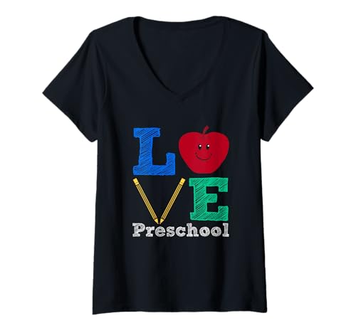 Damen Love Preschool Süßer Apfelkreide für Lehrer, Kunst T-Shirt mit V-Ausschnitt Damen Love Preschool Süßer Apfelkreide für Lehrer, Kunst T-Shirt mit V-Ausschnitt von Love Preschool Classroom Designs