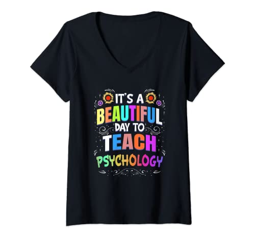 Damen Beautiful Day to Teach Psychology - Psychologielehrer T-Shirt mit V-Ausschnitt von Love Psychology Teacher Education Job