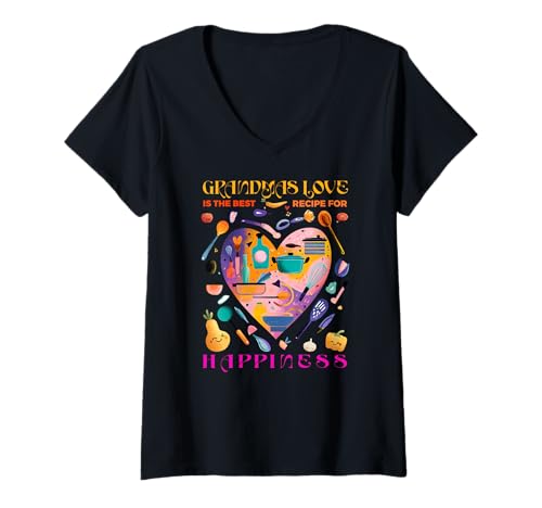 Damen Grandmas The Best Recipe for Happiness T-Shirt mit V-Ausschnitt Damen Grandmas The Best Recipe for Happiness T-Shirt mit V-Ausschnitt von Love Recipe Grandmas Happiness Ordinary Grandma