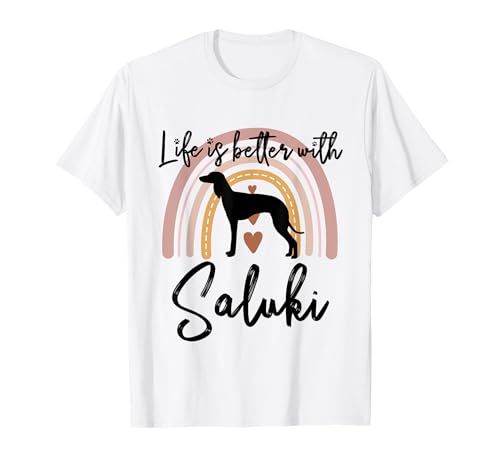 Life Better Saluki Regenbogen-Hund Damen T-Shirt von Love Saluki Dog Fun