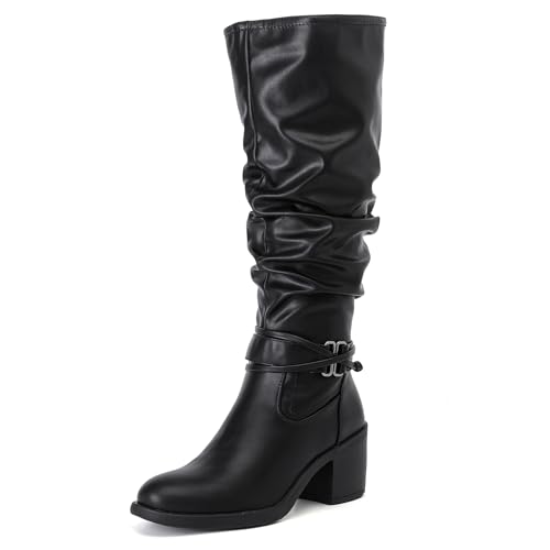 Love Steetly Slouchy kniehohe Damen-Stiefel, Reitstiefel mit klobigem Absatz, bequem und modisch für Herbst und Winter., Schwarz PU 116, 39 EU Love Steetly Slouchy kniehohe Damen-Stiefel, Reitstiefel mit klobigem Absatz, bequem und modisch für Herbst und Winter., Schwarz PU 116, 39 EU von Love Steetly