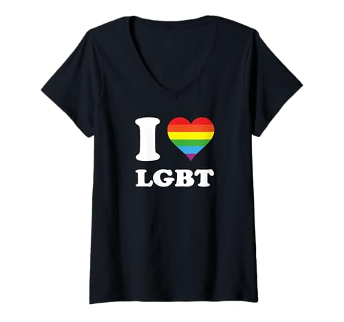 Damen Regenbogen Herz Ich Liebe LGBT T-Shirt mit V-Ausschnitt Damen Regenbogen Herz Ich Liebe LGBT T-Shirt mit V-Ausschnitt von Love Stories I Heart LGBT