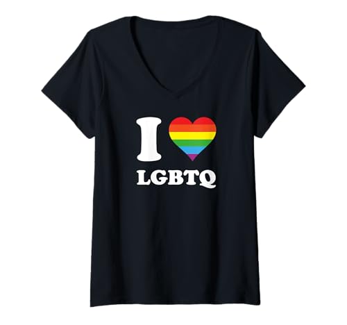 Damen Regenbogen Herz Ich Liebe LGBTQ T-Shirt mit V-Ausschnitt Damen Regenbogen Herz Ich Liebe LGBTQ T-Shirt mit V-Ausschnitt von Love Stories I Heart LGBTQ