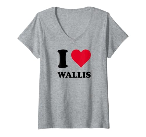 Damen Ich Liebe Wallis T-Shirt mit V-Ausschnitt von Love Stories I Heart Wallis