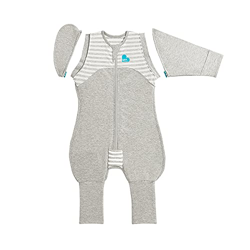 Love To Dream Baby Übergang Puckanzug mit Beinen, idealer Stoff für Moderate Temperaturen (20-24°C), XL (11-14kg), patentiertes abnehmbares Flügel Design, Schlafanzug Baby, Grau von Love To Dream