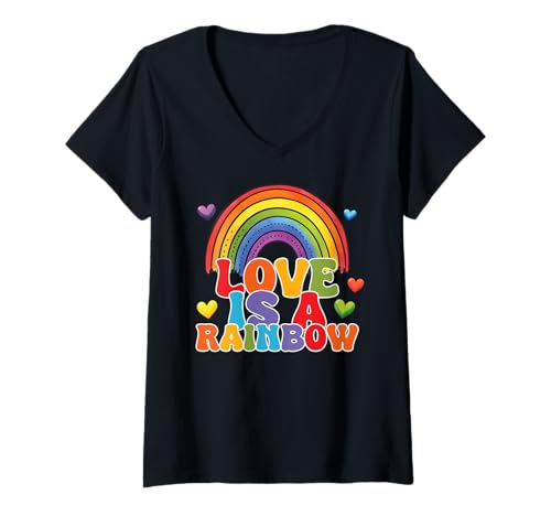 Damen Liebe ist Liebe Rainbow Pride LGBT | Liebe LGBTQ Pride Month T-Shirt mit V-Ausschnitt von Love Unboxed Apparel.USA