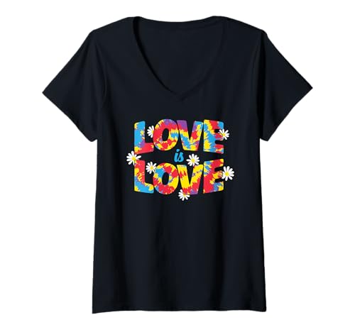 Damen Liebe ist Liebe Tie-Dye Pride LGBT | Liebe LGBTQ Pride Month T-Shirt mit V-Ausschnitt von Love Unboxed Apparel.USA
