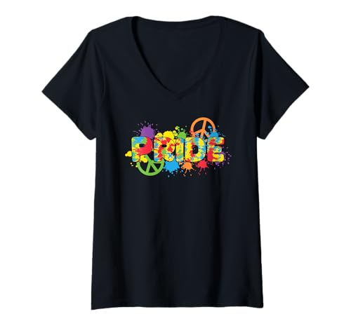 Damen Pride Rainbow Tie-Dye LGBT | Regenbogenfarbe LGBTQ Pride Month T-Shirt mit V-Ausschnitt von Love Unboxed Apparel.USA