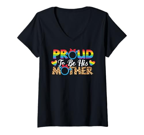 Damen Stolz darauf, seine Mutter zu sein LGBT Pride - Stolze Mutter eines mutigen Sohnes T-Shirt mit V-Ausschnitt von Love Unboxed Apparel.USA