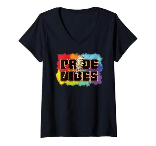 Damen Süße LGBT-Pride-Vibes - Selbstliebe Gay Ally LGBTQ Pride Month T-Shirt mit V-Ausschnitt von Love Unboxed Apparel.USA