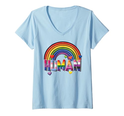 Damen Süßer LGBT-Regenbogen mit menschlichem Stolz | LGBTQ Identity Equality Love T-Shirt mit V-Ausschnitt von Love Unboxed Apparel.USA