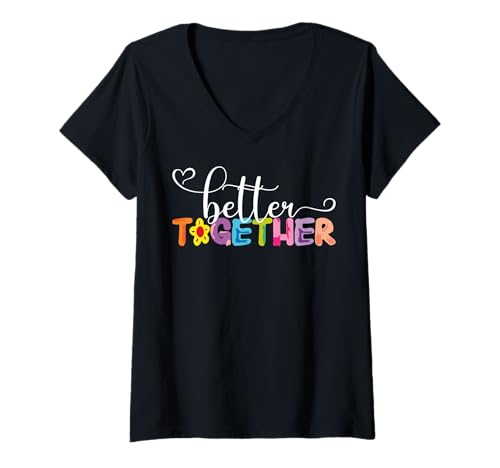 Damen Besser zusammen, farbenfroher künstlerischer Stil für Männer und Frauen T-Shirt mit V-Ausschnitt Damen Besser zusammen, farbenfroher künstlerischer Stil für Männer und Frauen T-Shirt mit V-Ausschnitt von Love Unity and Togetherness