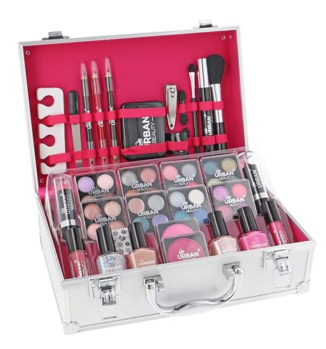 LOVE URBAN BEAUTY Veganes Glänzender Schminkkoffer - 60-teiliges Schmink- und Nagelset für Teenager - Elegante silberne Box - Kompaktes und leichtes Design - Reisefreundliches Schminkset für Frauen LOVE URBAN BEAUTY Veganes Glänzender Schminkkoffer - 60-teiliges Schmink- und Nagelset für Teenager - Elegante silberne Box - Kompaktes und leichtes Design - Reisefreundliches Schminkset für Frauen von Love Urban Beauty
