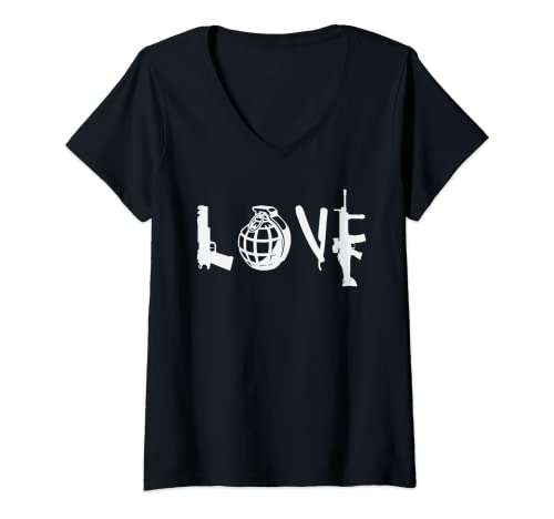 Damen Tolles Love T-Shirt mit Waffen für den Frieden - Gegen Krieg T-Shirt mit V-Ausschnitt Damen Tolles Love T-Shirt mit Waffen für den Frieden - Gegen Krieg T-Shirt mit V-Ausschnitt von Love Waffen Frieden Krieg T Shirt Geschenk