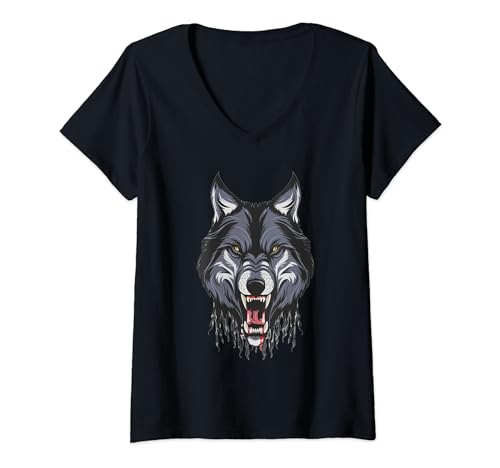 Damen Wolf Ripping Shirt für Damen und Herren T-Shirt mit V-Ausschnitt Damen Wolf Ripping Shirt für Damen und Herren T-Shirt mit V-Ausschnitt von Love Wolf Ripping the Dark Tee