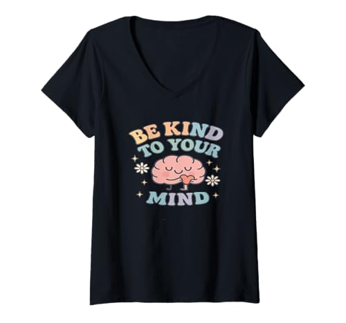 Damen Sei nett zu deinem Verstand Süßes Gehirnherz T-Shirt mit V-Ausschnitt Damen Sei nett zu deinem Verstand Süßes Gehirnherz T-Shirt mit V-Ausschnitt von Love Your Mind Design Co.