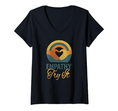 Damen Empathie Probier es aus - Hände Herz T-Shirt mit V-Ausschnitt Damen Empathie Probier es aus - Hände Herz T-Shirt mit V-Ausschnitt von Love and Empathy Design Co.