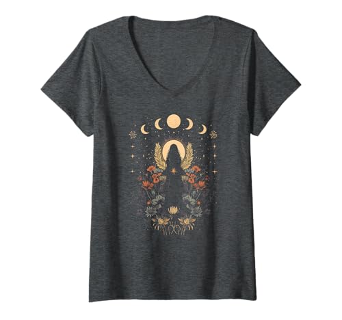 Damen Vintage Boho Festival Grafik Hexe Dark Academia Mond T-Shirt mit V-Ausschnitt Damen Vintage Boho Festival Grafik Hexe Dark Academia Mond T-Shirt mit V-Ausschnitt von Love and Shop Local Gifts