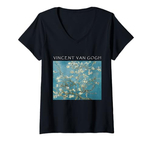Damen Mandelblüte Vincent Van Gogh Ästhetische Malerei T-Shirt mit V-Ausschnitt Damen Mandelblüte Vincent Van Gogh Ästhetische Malerei T-Shirt mit V-Ausschnitt von Love of Art - Congex Apparel & Co.