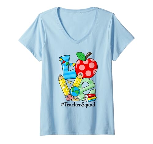 Damen Love Teacher Squad Apfelbleistift T-Shirt mit V-Ausschnitt Damen Love Teacher Squad Apfelbleistift T-Shirt mit V-Ausschnitt von Love teacher squad Tee