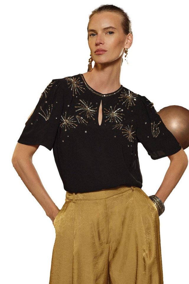 Love & Roses Kurzarmbluse Love & Roses verziertes Kurzarm-Oberteil, Regular (1-tlg) von Love & Roses