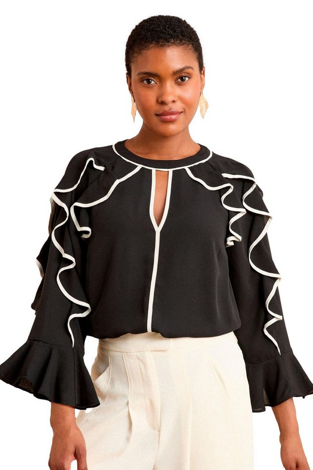 Love & Roses Langarmbluse Love & Roses Bluse mit Plisse und Trompetenärmeln (1-tlg) von Love & Roses