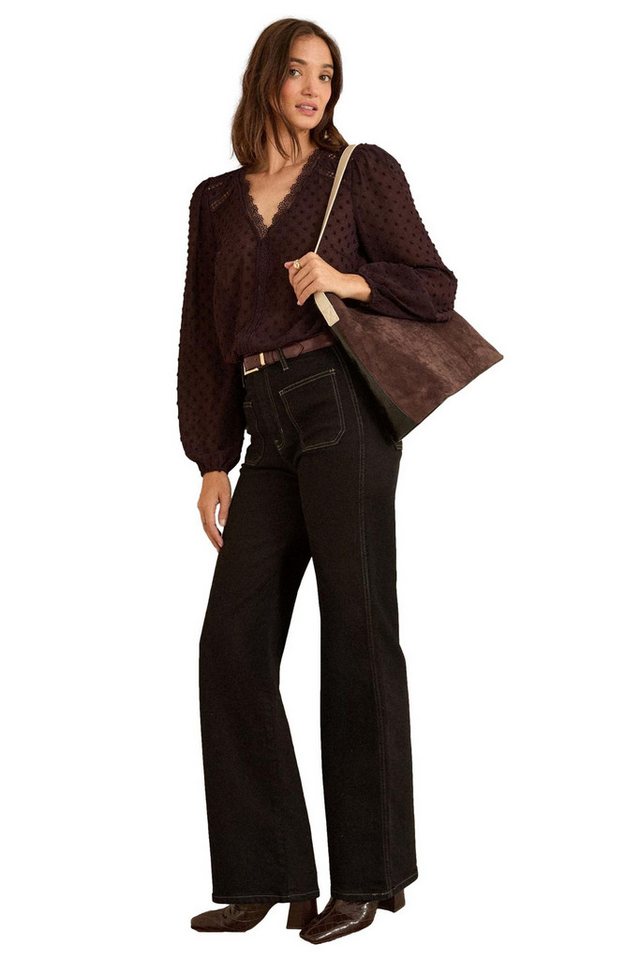 Love & Roses Langarmbluse Love & Roses Spitzenbluse mit V-Ausschnitt Regular (1-tlg) von Love & Roses