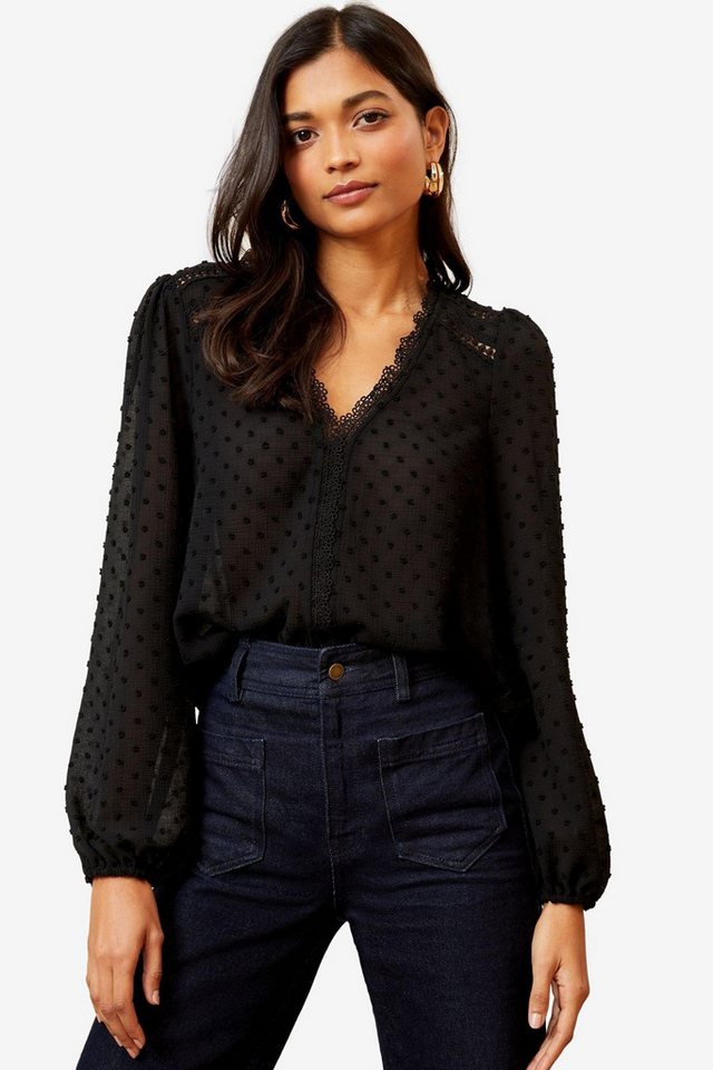 Love & Roses Langarmbluse Love & Roses Spitzenbluse mit V-Ausschnitt Regular (1-tlg) von Love & Roses