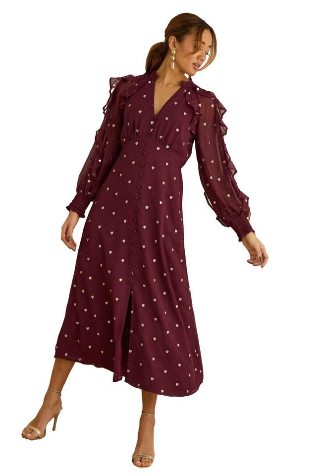 Love & Roses Midikleid Love & Roses Besticktes Midikleid mit Rüschen (1-tlg) von Love & Roses