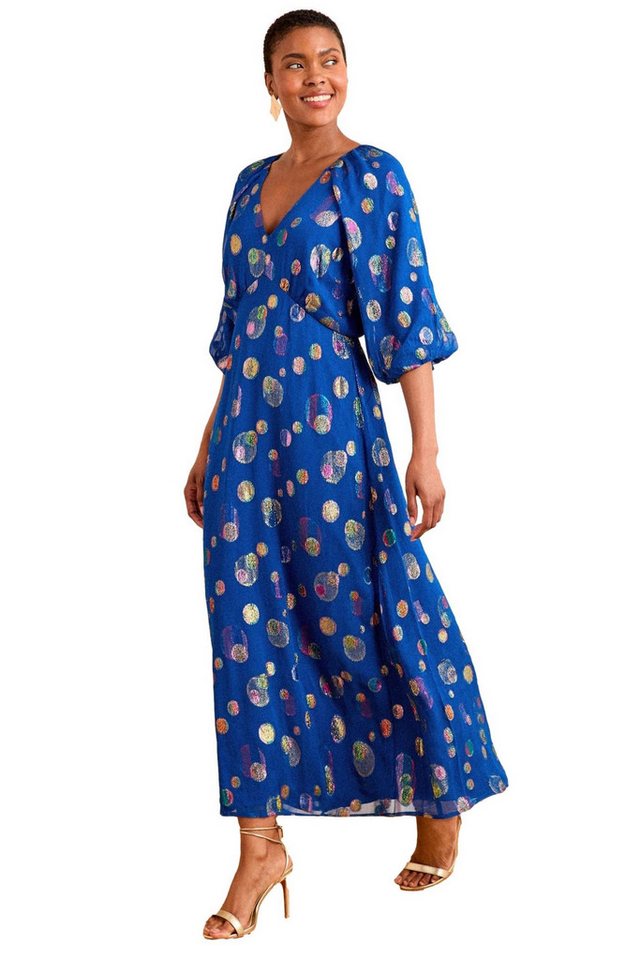 Love & Roses Midikleid Love & Roses Metallic-Midikleid mit Puffärmeln (1-tlg) von Love & Roses