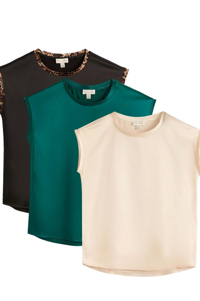 Love & Roses T-Shirt Love & Roses Top mit Satin-Front, 3er-Pack (3-tlg) von Love & Roses