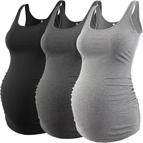 Love2Mi 3 Pack Damen Umstandstop Umstandsmode Tanktops Ärmelloses Umstands T-Shirt Schwangerschaftskleidung von Love2Mi
