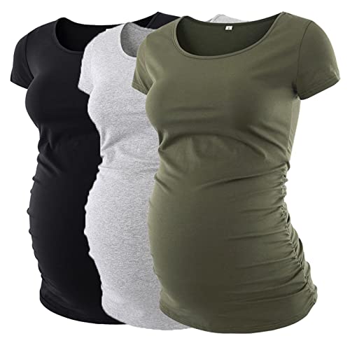 Love2Mi 3 Pcs Kurzarm Umstandsshirt Umstandsmode Tshirt Einfarbig Schwangerschafts Kleidung von Love2Mi